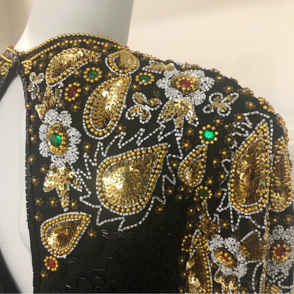 Vintage 80s Laurence Kazar Beaded Maxi Dress 8 - Picture 3 of 11